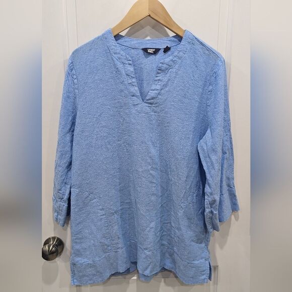 Lands' End Linen blend Tunic Light Blue Breathable Travel Vacation Size L Large - Picture 3 of 7